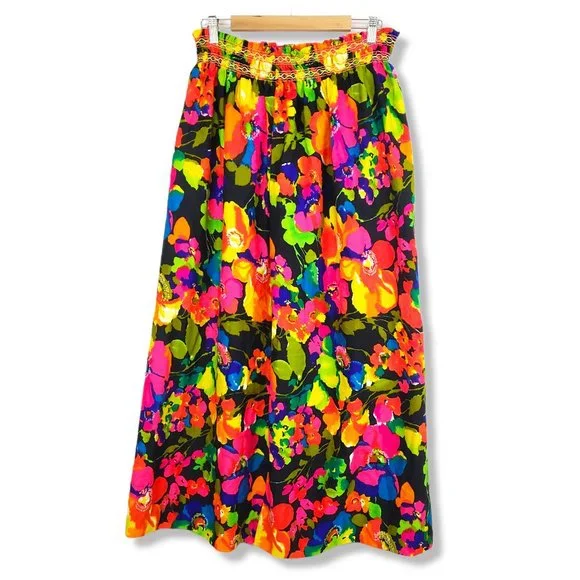 Vintage 60's/70's Vibrant Multicolored Floral Print A-line Maxi Skirt Large - Picture 5 of 8